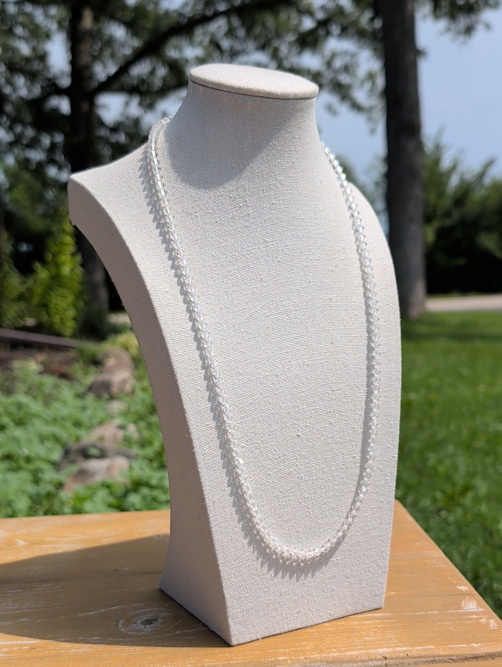 Faceted Clear Bi-Cone Crystal Bead Necklace - 24"
